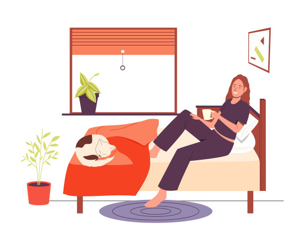 女人在床上醒来，心情很好图片下载