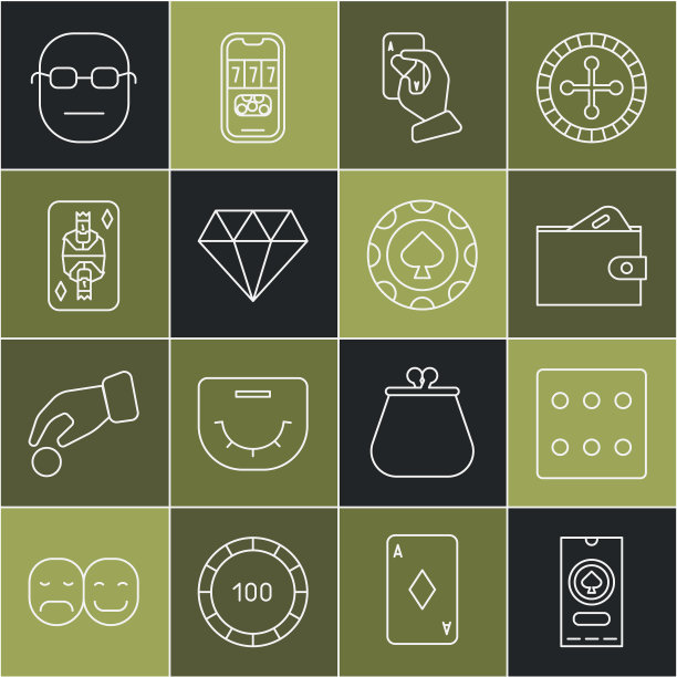 设置线赌场扑克比赛邀请，游戏骰子，钱包与钱，手持扑克牌，钻石，国王钻石，扑克玩家和筹码图标。向量图片下载
