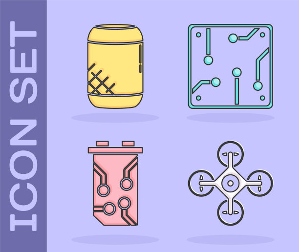 设置无人机，语音助手，视频图形卡和处理器图标。向量图片下载