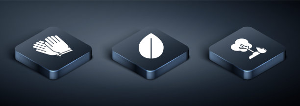 设置等距花园手套，浇水树和叶子图标。向量图片下载