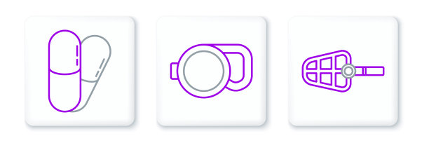 设置线狗口套，药丸和可伸缩绳牵引图标。向量图片下载