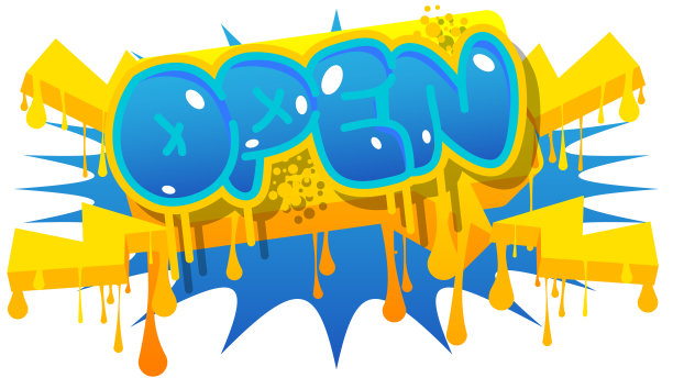 开放。涂鸦标签。抽象的现代街头艺术装饰表现为城市绘画风格。图片下载