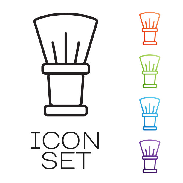 黑线剃须刷图标孤立在白色背景。理发店的标志。设置图标彩色。向量图片下载