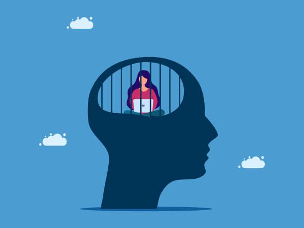 受限制的想法或舒适区。在监狱大脑里摆弄笔记本电脑的女人图片下载
