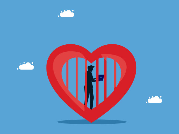 限制你的思想或舒适区。一个人在心脏监狱里用笔记本电脑工作图片下载