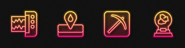 十字镐地震仪油田矿物岩石展览发光图标矢量图图片下载