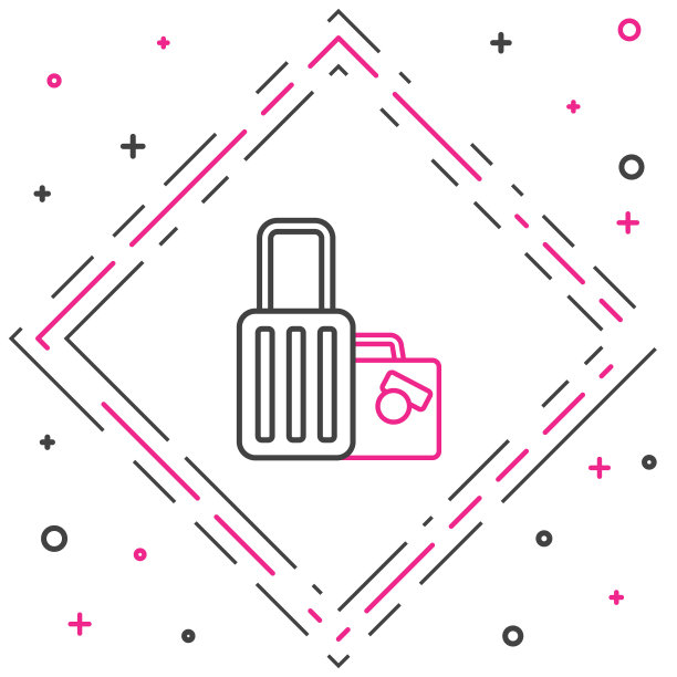线行李箱的旅行图标孤立的白色背景。旅行行李标志。旅行行李图标。色彩缤纷的轮廓概念。向量图片下载