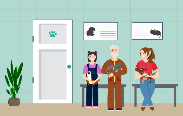 人们在兽医诊所排队等候预约。矢量插图。图片下载