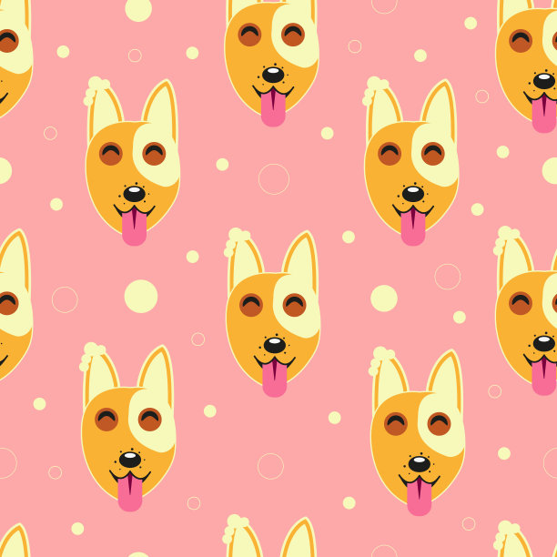 无缝幼稚的图案与卡通狗在粉红色的背景。图片下载