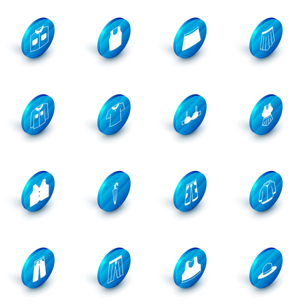 设置汗衫，裙子，衬衫，马甲和胸罩图标。向量图片下载