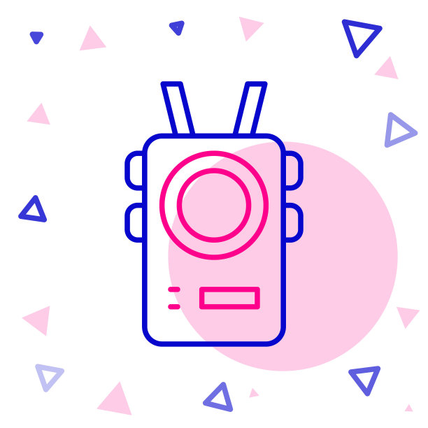 线警察随身相机图标孤立在白色背景。色彩缤纷的轮廓概念。向量图片下载