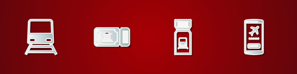 集火车，博物馆门票，和移动图标。向量图片下载