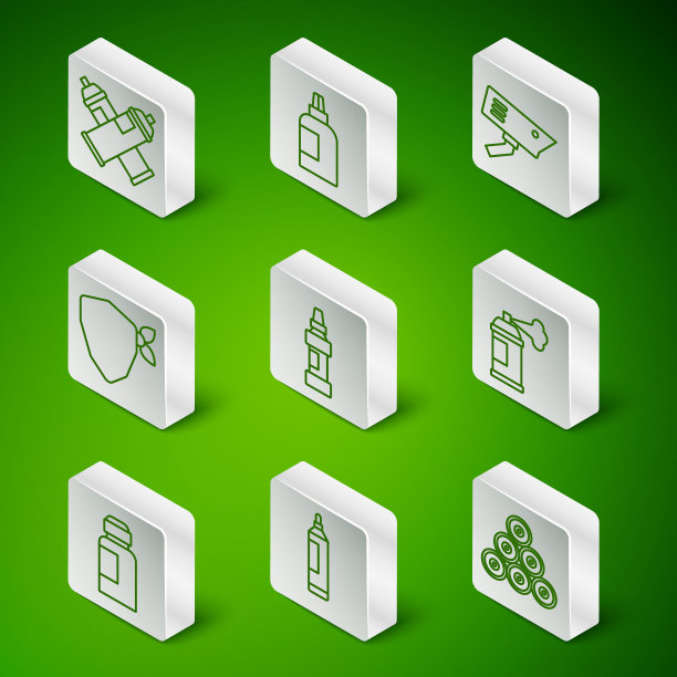 设置线油漆喷雾罐，记号笔，汪达尔，油漆，水粉，罐子，染料，和图标。向量图片下载