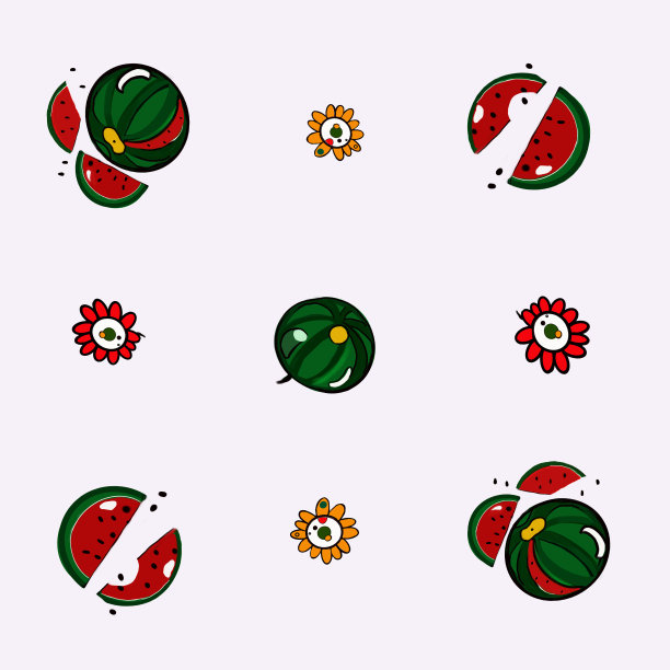 花卉、西瓜图案非常适合织物和餐具的设计图片下载