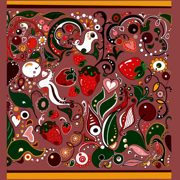 图案有水果、草莓、花朵，适合布料和餐具的设计，带有苹果元素图片下载