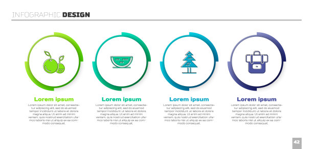 套装水果，西瓜，树和徒步背包。业务信息图表模板。向量图片下载
