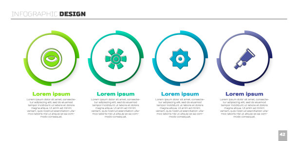 镶有眼睛、太阳、陨星和望远镜的大奖章。业务信息图表模板。向量图片下载