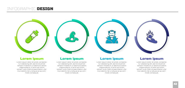 设置瓶子药水，女巫帽，吸血鬼和手持火。业务信息图表模板。向量图片下载