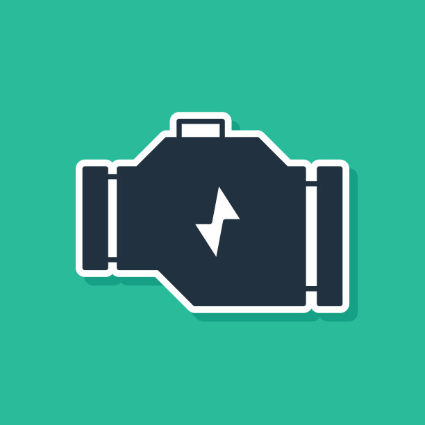 蓝色检查引擎图标隔离在绿色背景。向量图片下载