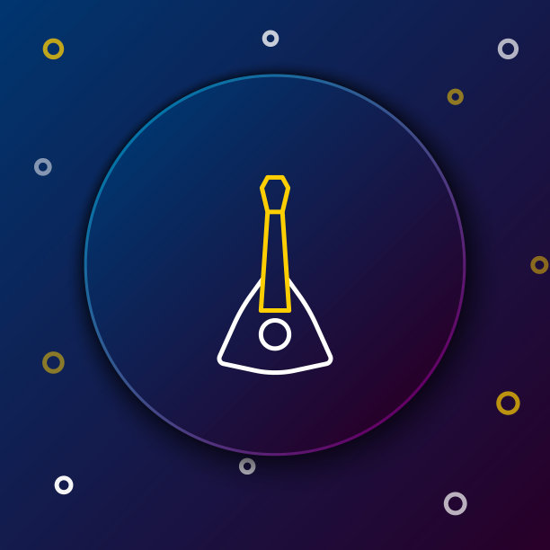 线乐器巴拉莱卡图标孤立的蓝色背景。色彩缤纷的轮廓概念。向量图片下载