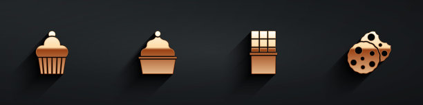 设置蛋糕，巧克力棒和饼干或饼干图标长阴影。向量图片下载