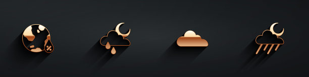 设置水滴百分比，云与雨和月亮，和图标长阴影。向量图片下载