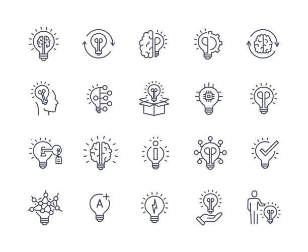 想法光图标轮廓集图片下载