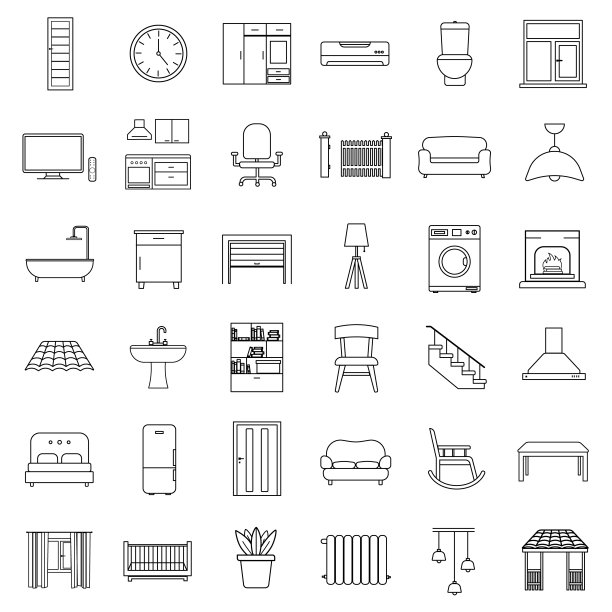 房子现代室内室内外家具线性图标集图片下载