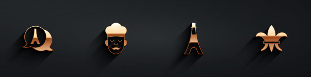 设置埃菲尔铁塔、库克和芙蓉·德·莱丝的长影图标。向量图片下载