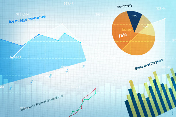 商业和金融概念论文与图表和信息图表设计。销售报告概念背景图片下载