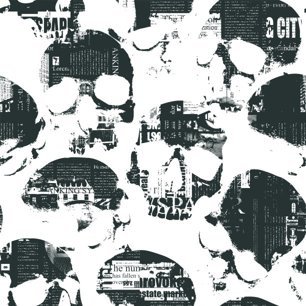 无缝图案与人类头骨和纹理的报纸片图片下载