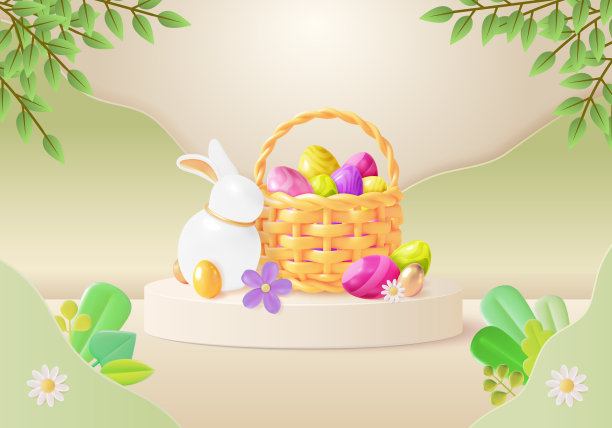 3d快乐复活节概念橡皮泥卡通风格。向量图片下载