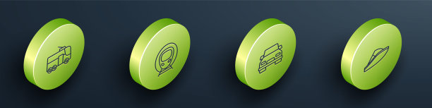 设置等距线无轨电车，火车和铁路，汽车和快艇图标。向量图片下载