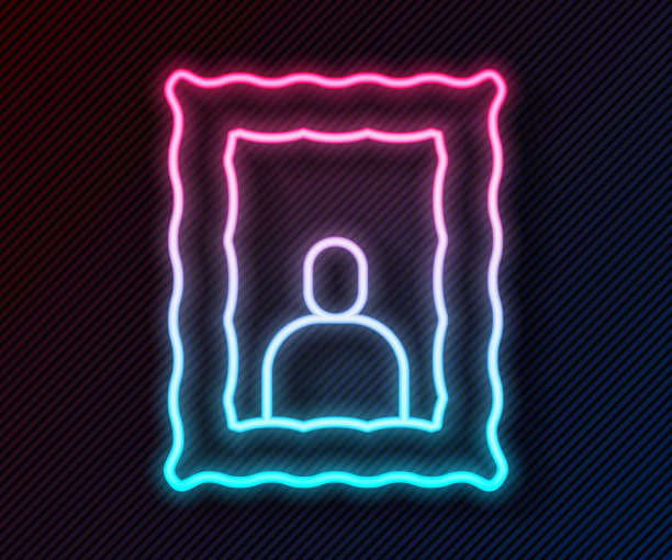 发光的霓虹灯线相框上的表图标孤立的黑色背景。情人节的象征。向量图片下载