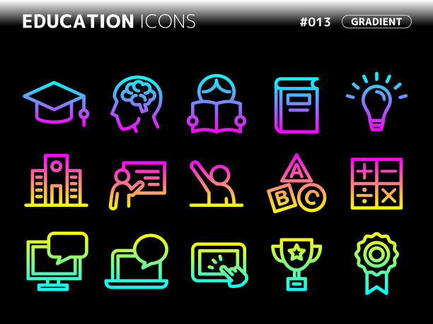 与教育相关的渐变样式图标集图片下载