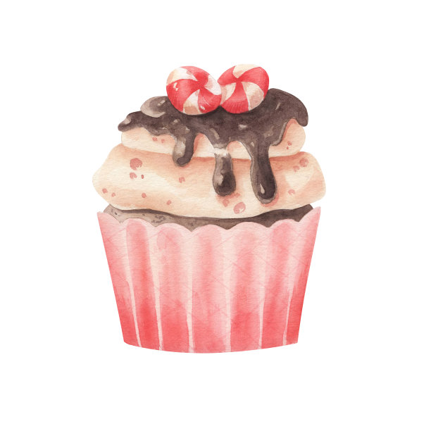 水彩纸杯蛋糕与糖果隔离。图片下载