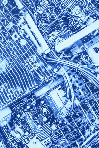 单色蓝色风格超现实电子电路板细节艺术表现图片下载