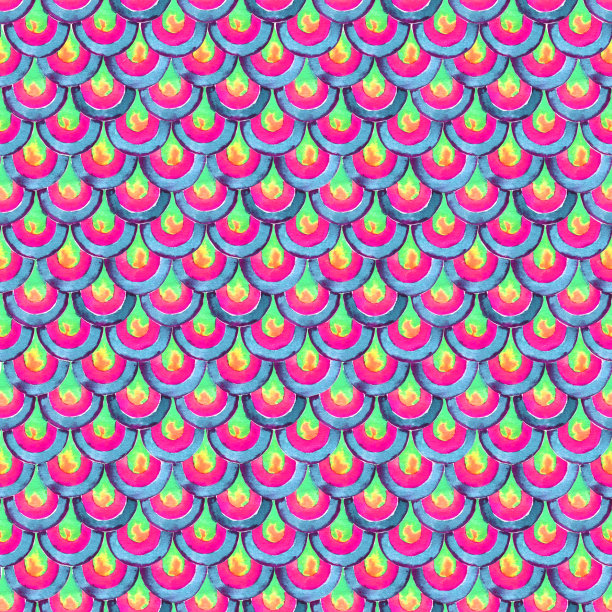 水彩日本传统装饰。鱼鳞。复古无缝图案。图片下载