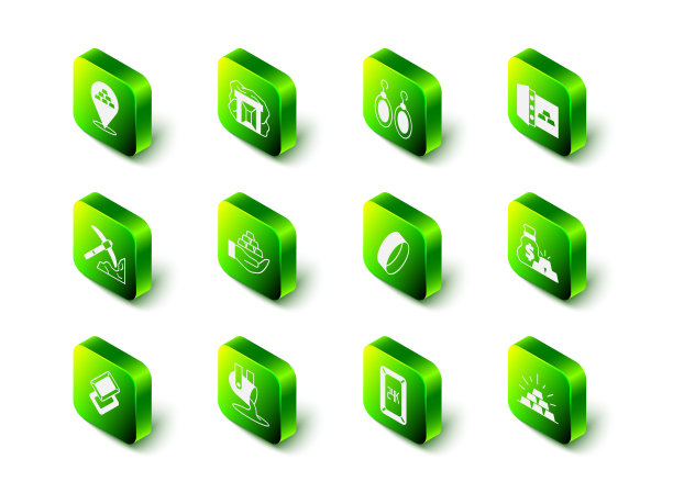 设置金矿，耳环，安全与金条，袋，24k和熔融被倾倒图标。向量图片下载