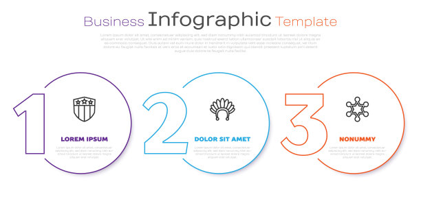 设置线盾与星星，印第安头饰羽毛和六角警长。业务信息图表模板。向量图片下载