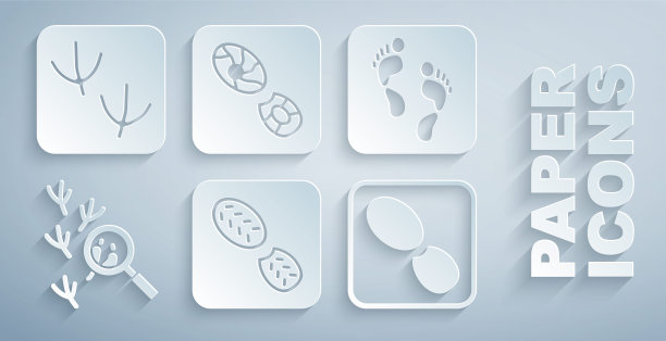 设置人类脚印鞋，鸟爪和鸽子爪图标。向量图片下载