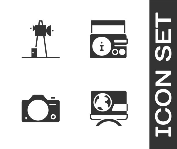 设置突发新闻，天线，照相机和新闻上的广播频道图标。向量图片下载