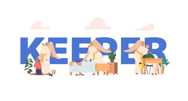 概念海报与守护天使守望和保护孩子免受伤害。他们引导并提供安慰图片下载