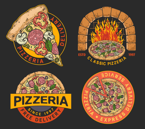 热披萨套装彩色海报图片下载