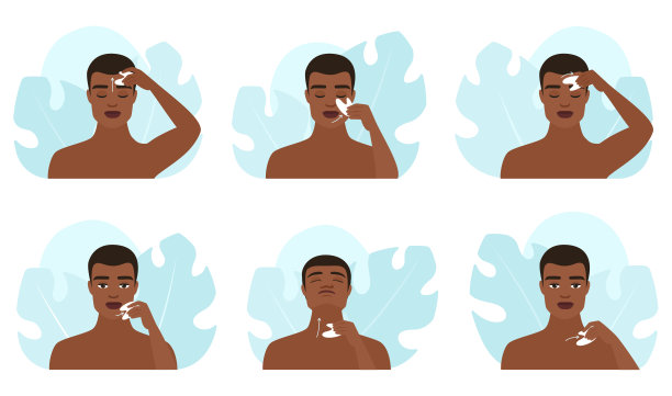 瓜沙面部按摩，信息图套装，男性人物按摩面部和颈部皮肤图片下载