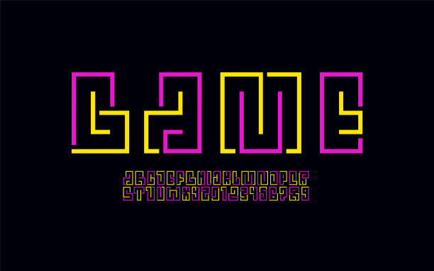 数字字体字母从分段线，明亮的多色游戏风格字母和数字，矢量插图10EPS图片下载