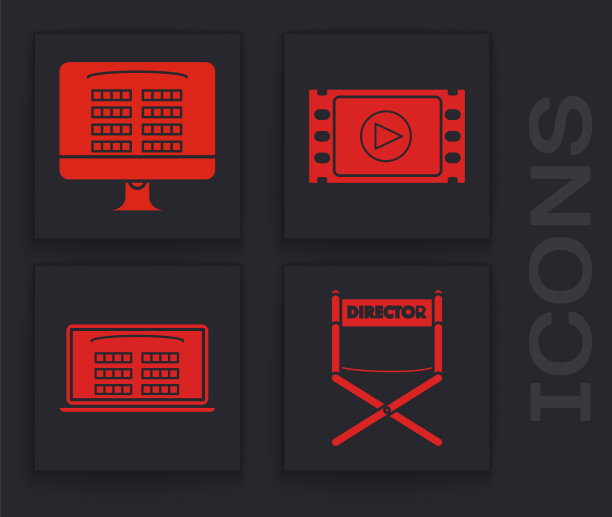 集导演电影椅，在线购买电影票，播放视频和在线购买电影票图标。向量图片下载