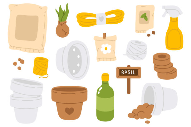 一套可爱的涂鸦植物移植工具图片下载