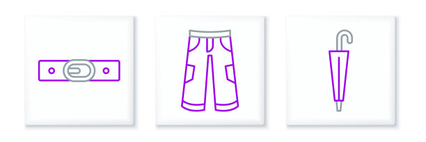 设置线伞，腰带和裤子图标。向量图片下载