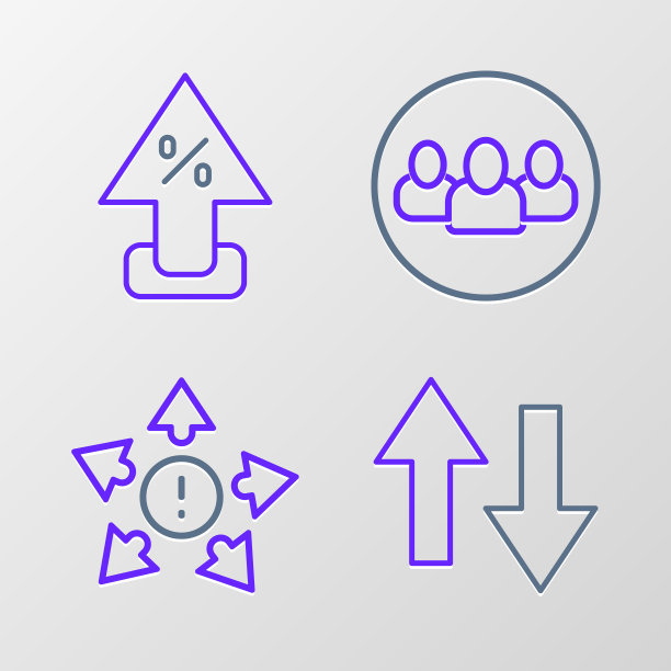 设置线箭头，多种方式方向箭头，项目团队基础和百分比图标。向量图片下载